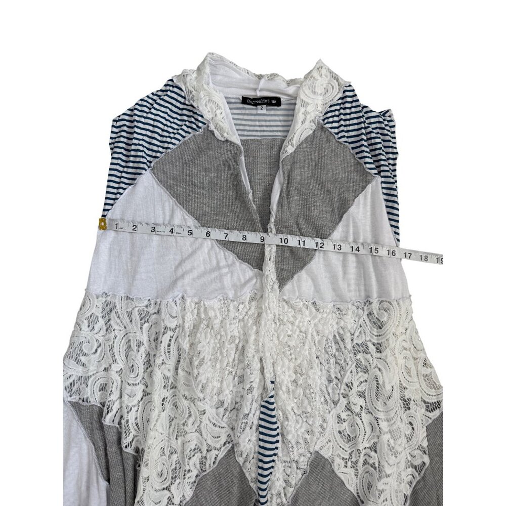 Surrealist Womens Size S Vest Patchwork Cardigan Boho Chic USA Lace White Gray - Picture 6 of 8